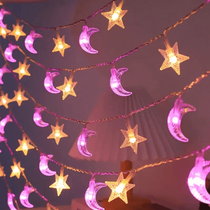 Pink Moon and Star String Lights