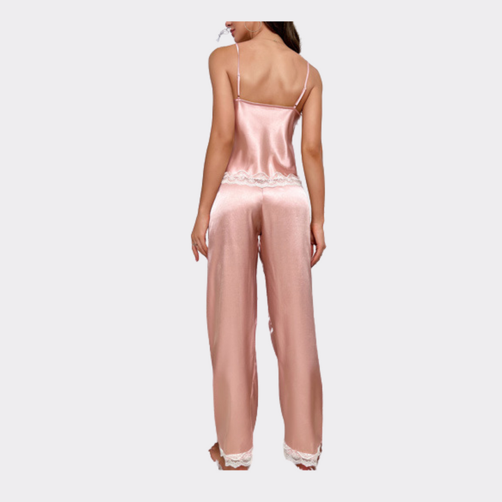 Silk Thin Sleeveless Pajama Set - Pink