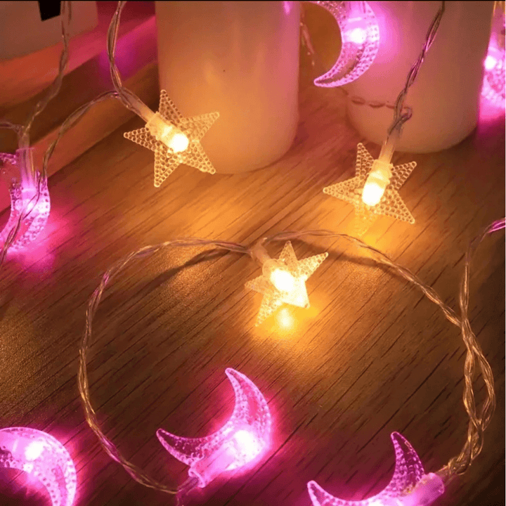 Pink Moon and Star String Lights