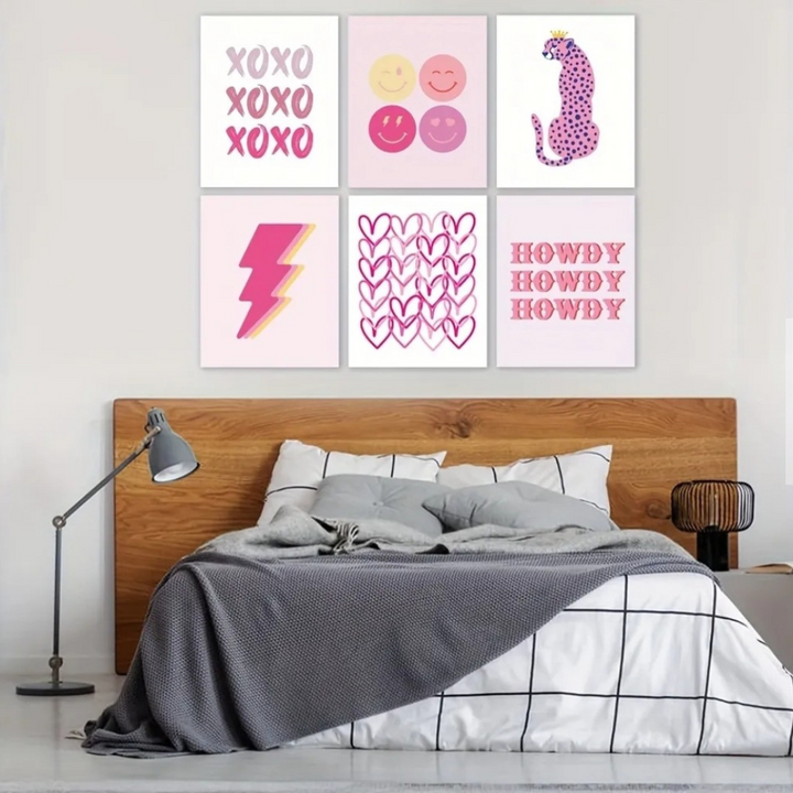  Funky Preppy Aesthetic Dorm Room Wall Art Poster-6pcs