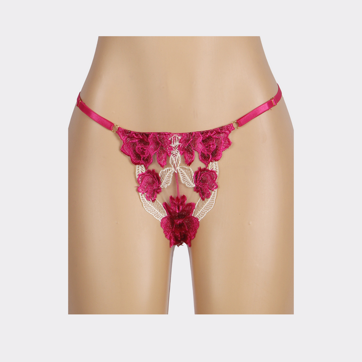 Floral Underwire Lingerie Garter Set - Dark Pink