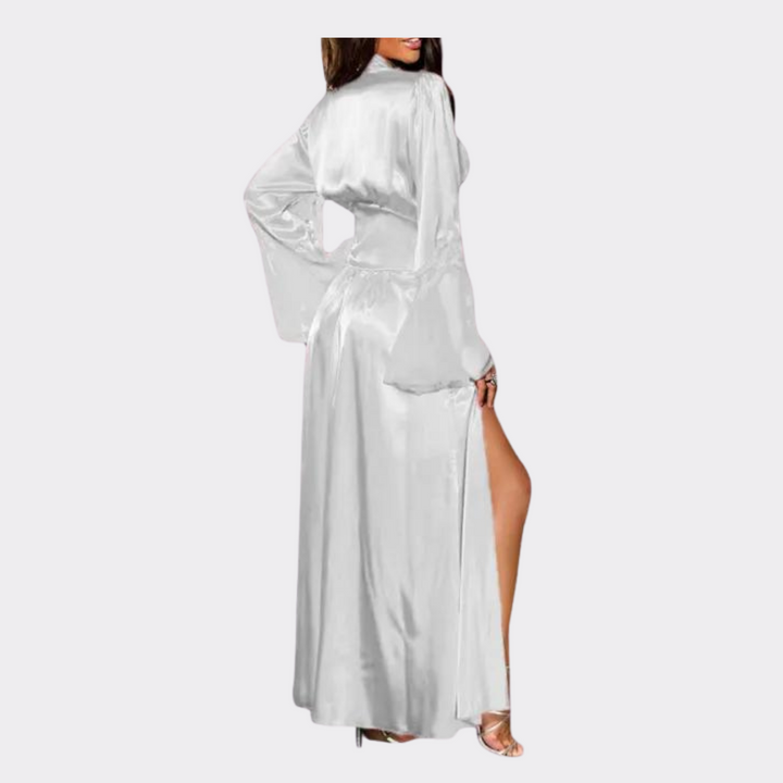 Long Glamour Silk Lace Robe - White