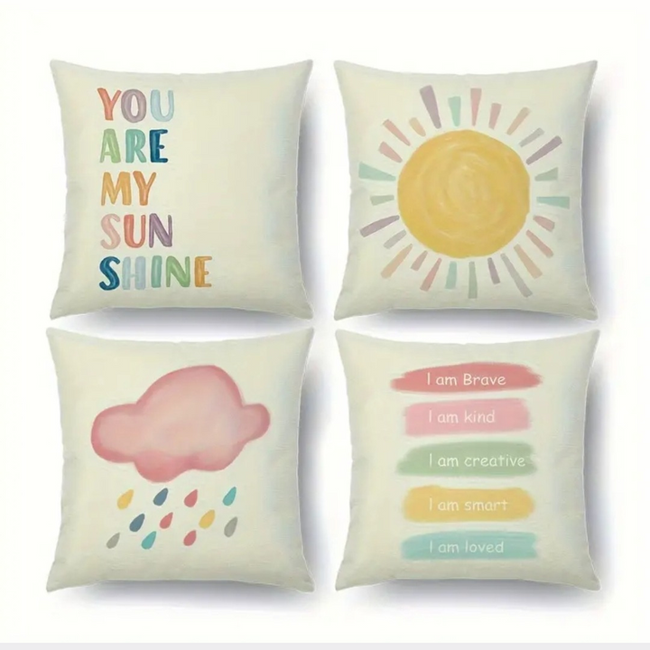 Printed Inspirational Quote Pillow Covers - 4Pcs