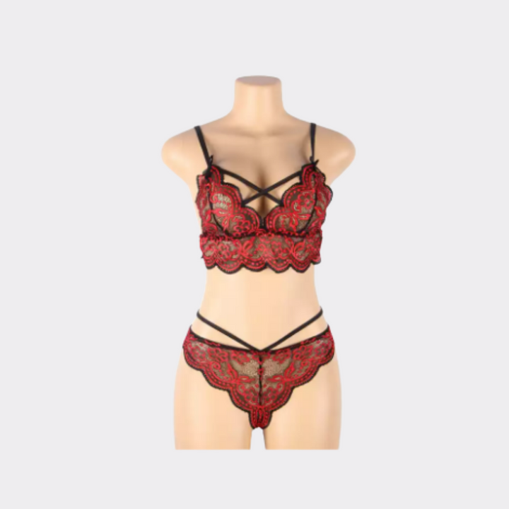 Lingerie Florace Lace Embroidery Bra Set - Red