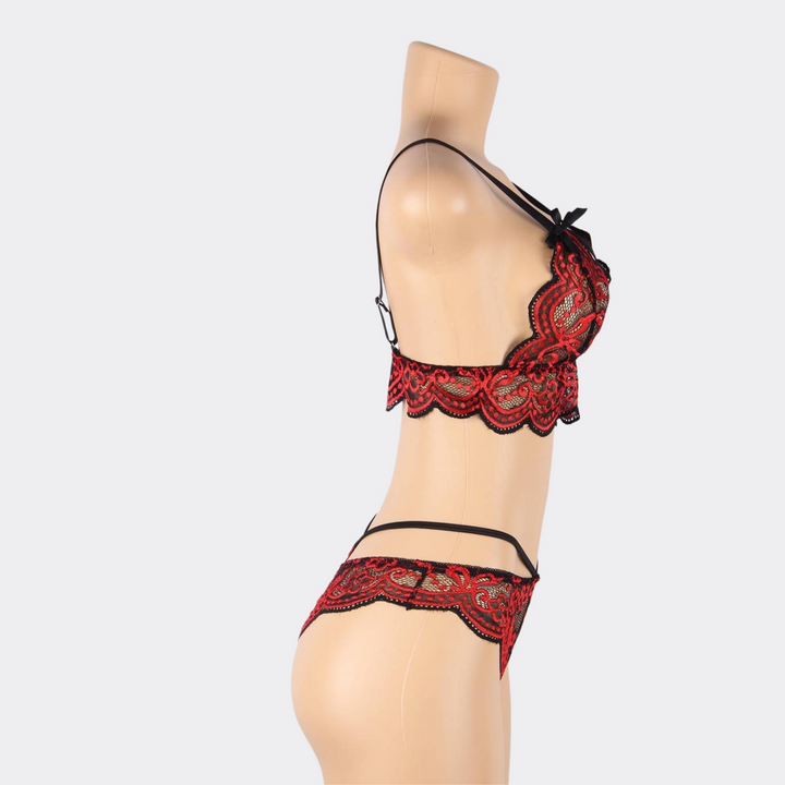 Lingerie Florace Lace Embroidery Bra Set - Red