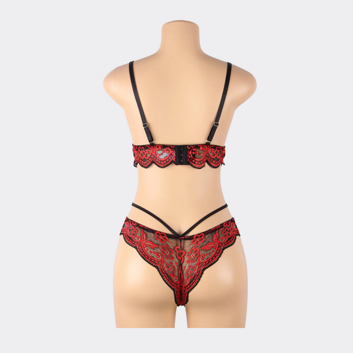 Lingerie Florace Lace Embroidery Bra Set - Red