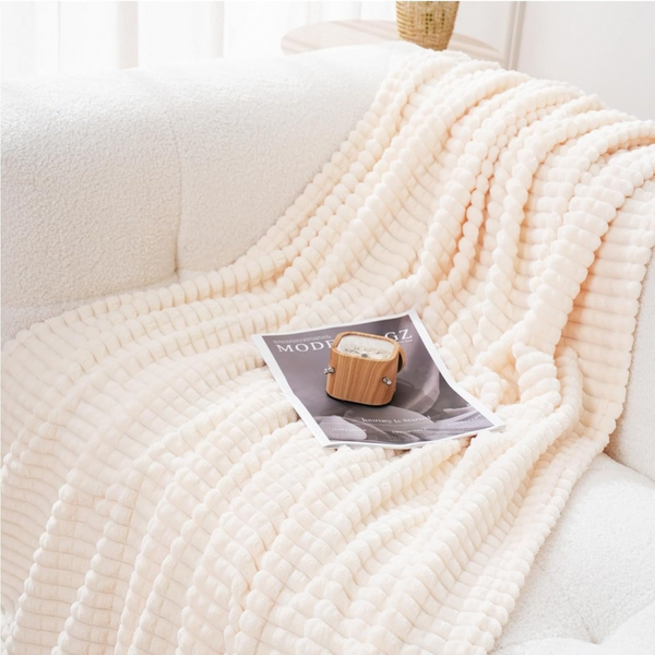 Flannel Fleece College Dorm Throw Blanket - Creme White