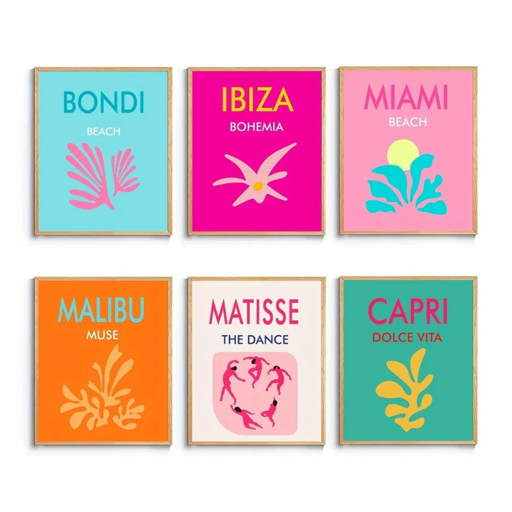 Funky Preppy Aesthetic Wall Art Prints - 6pcs