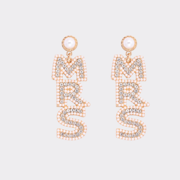 Bridal Mrs. Rhinestones Pearl Drop Earrings