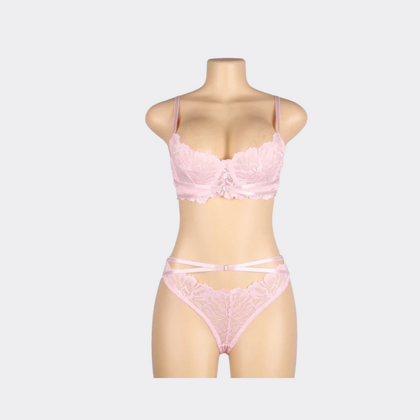 Floral Lace Underwire Sexy Lingerie Bra Sets - Pink