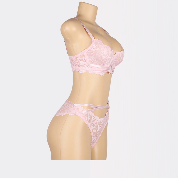 Floral Lace Underwire Sexy Lingerie Bra Sets - Pink