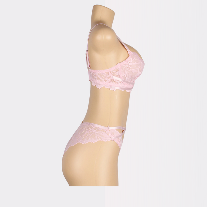 Floral Lace Underwire Sexy Lingerie Bra Sets - Pink