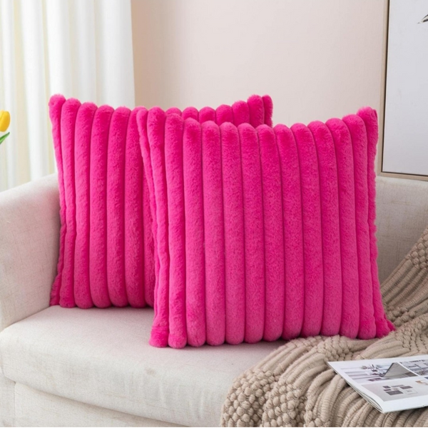 Faux Fur Throw Pillow Covers-Hot Pink