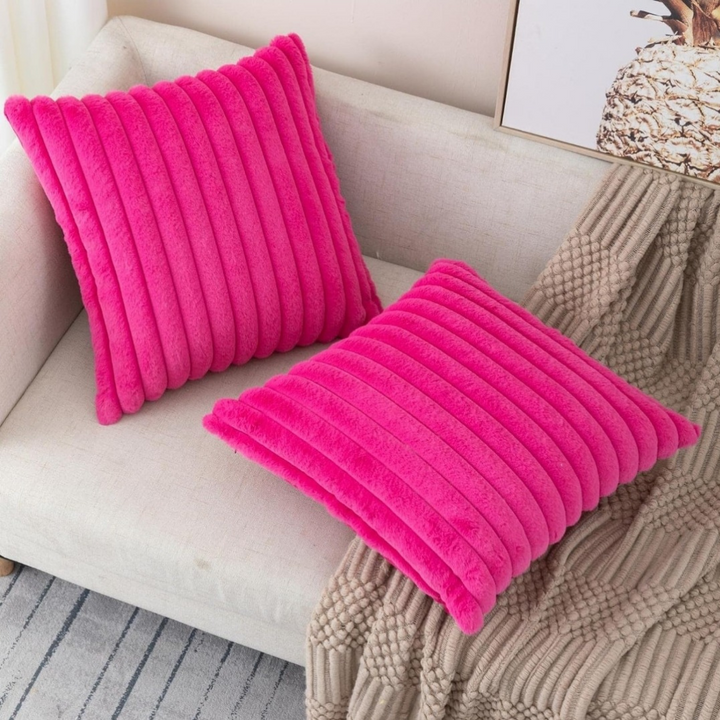 Faux Fur Throw Pillow Covers-Hot Pink