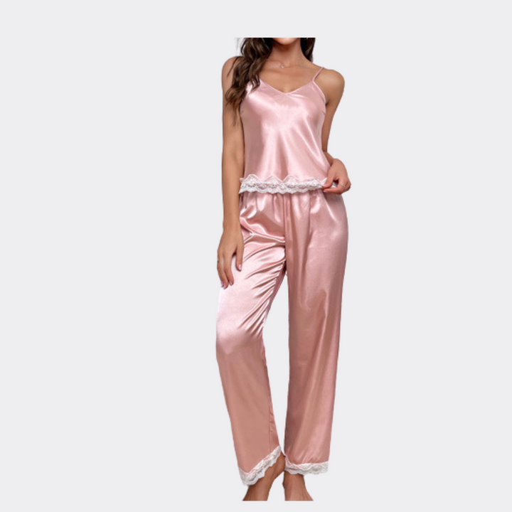 Silk Thin Sleeveless Pajama Set - Pink