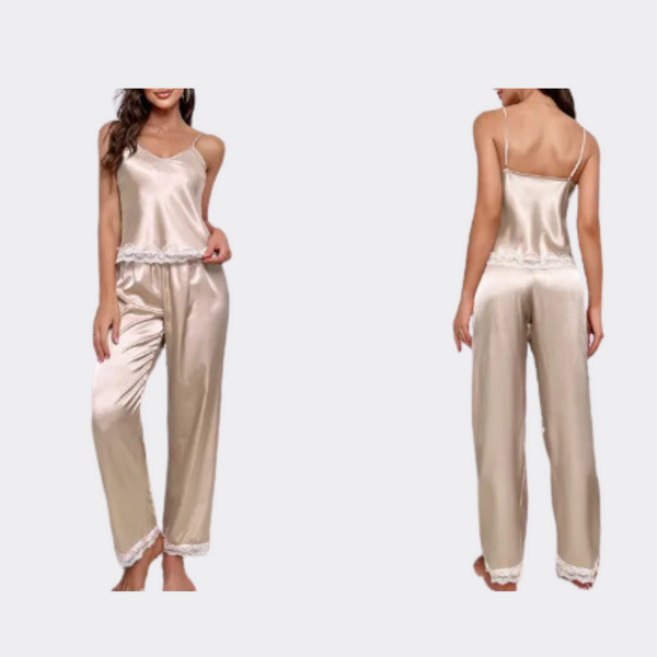 Silk Thin Sleeveless Pajama Set - Champagne