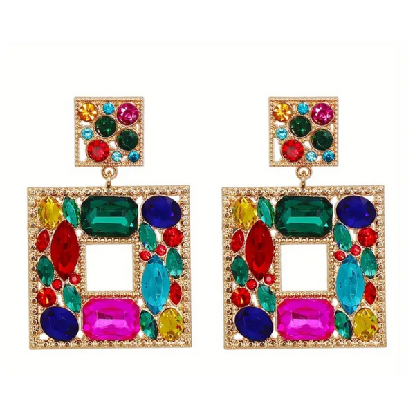 Luxurious Square Rhinestones Dangle Earrings