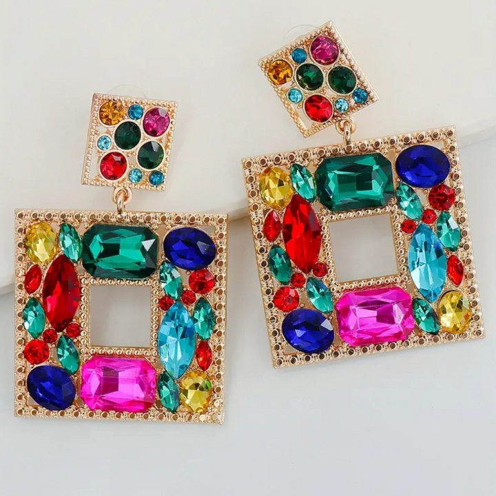 Luxurious Square Rhinestones Dangle Earrings