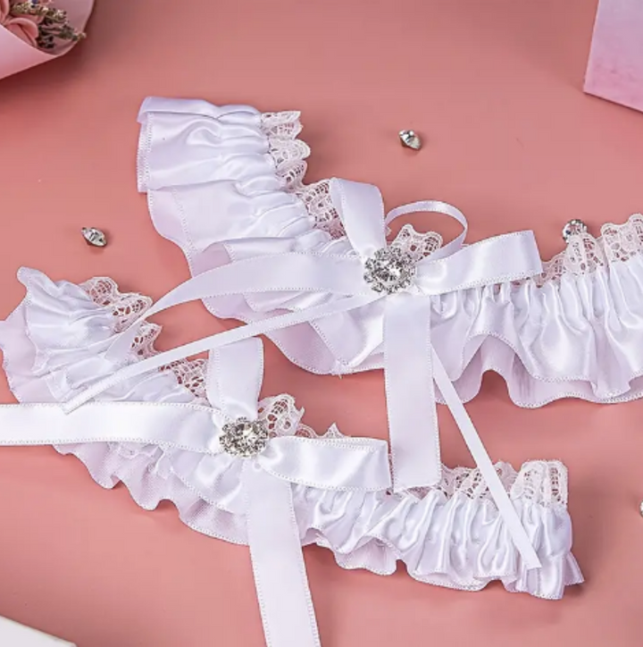 Lace Bridal Wedding Garters With Leg Wraps - 2 Pcs