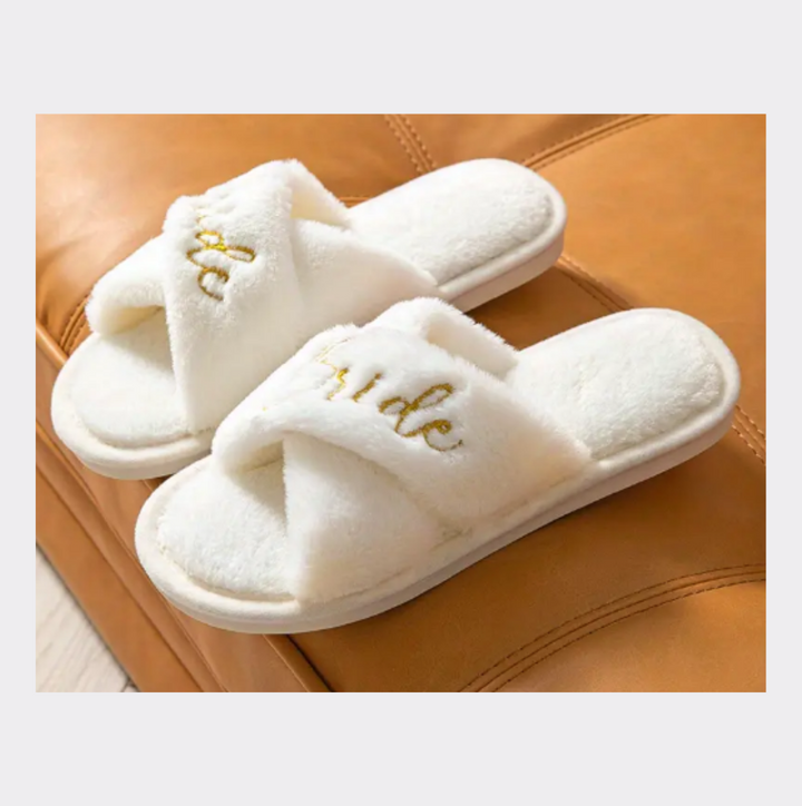 Open Toe Bride Slippers - White