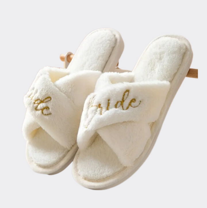 Open Toe Bride Slippers - White