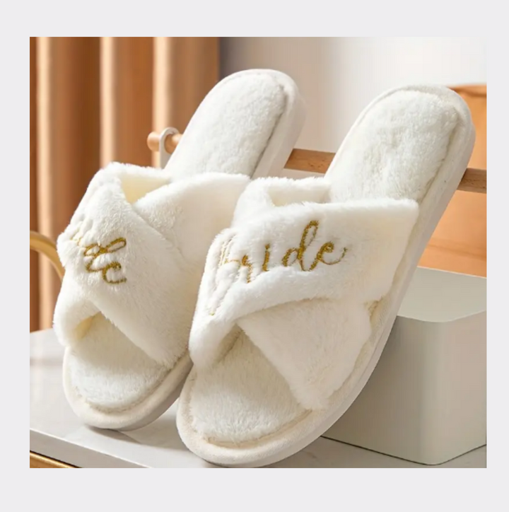 Open Toe Bride Slippers - White