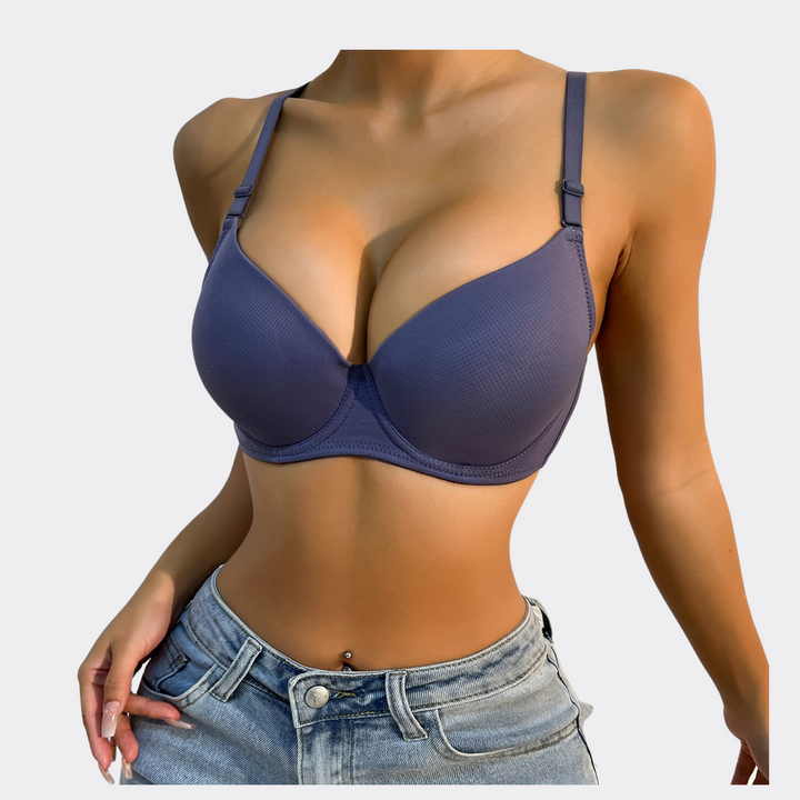 Solid Underwire Padded Bra - Blue