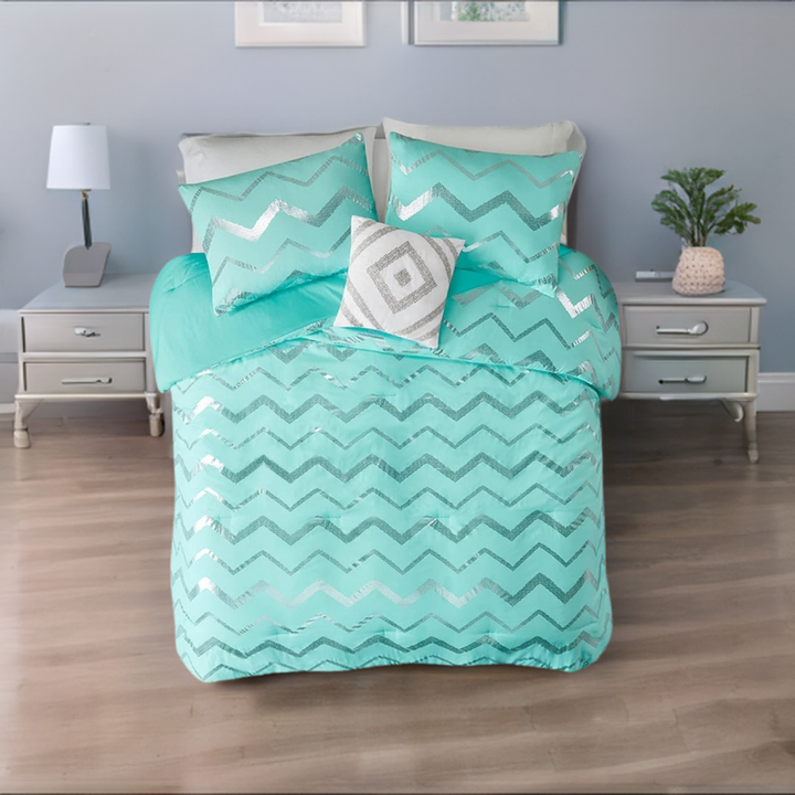 Decorative Comforter Bedding Set - Teal/Silver