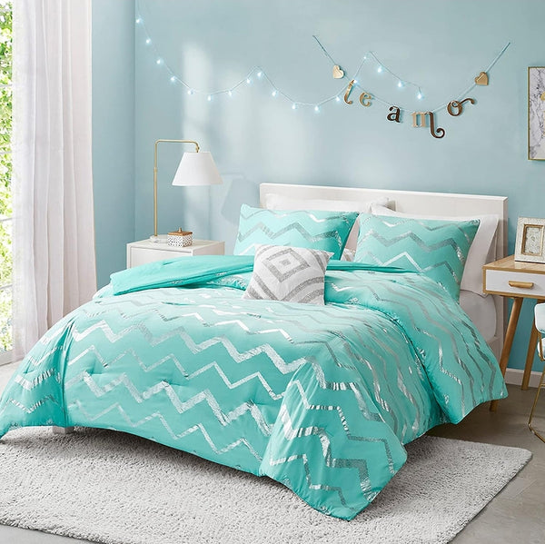 Decorative Comforter Bedding Set - Teal/Silver