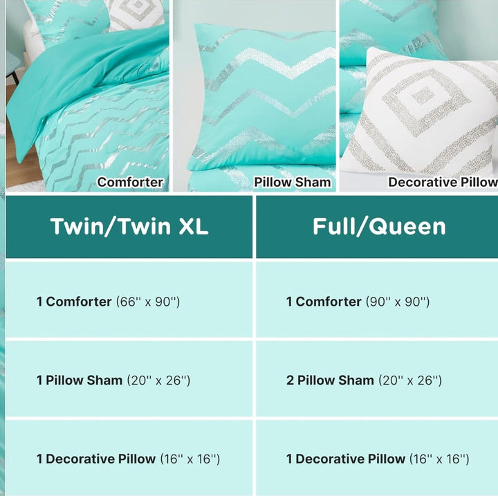 Decorative Comforter Bedding Set - Teal/Silver