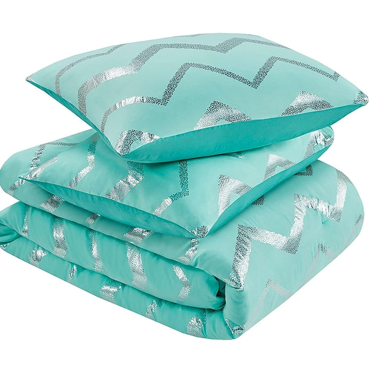 Decorative Comforter Bedding Set - Teal/Silver