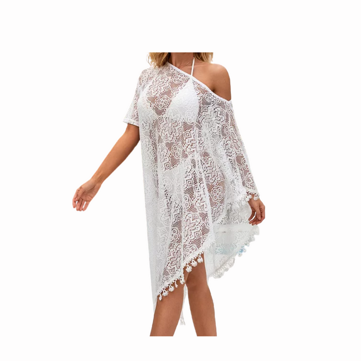 Shoulder Lace Swim Beach Dress - White