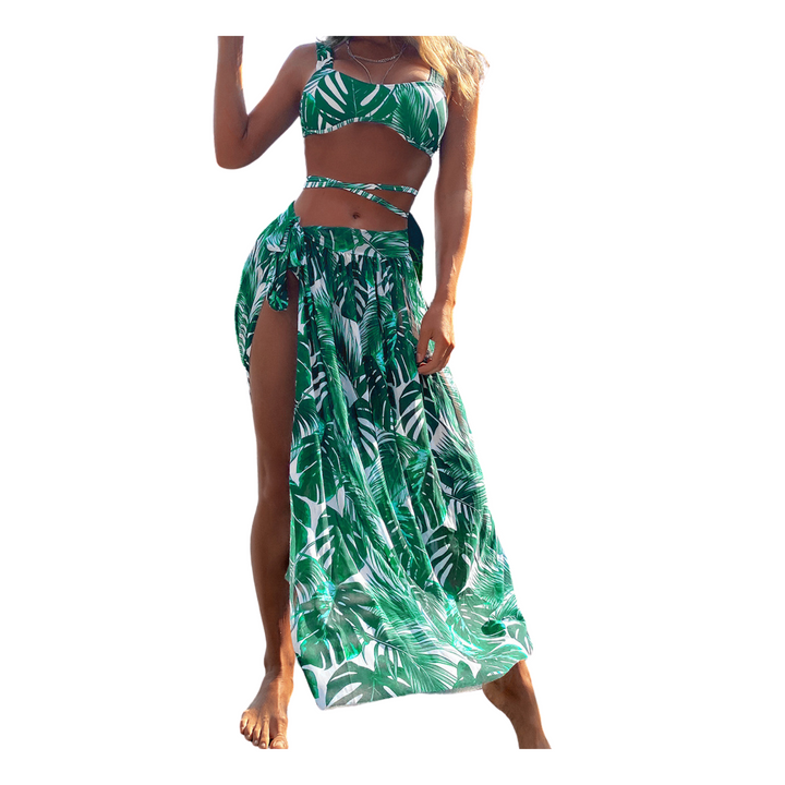 Tropical Print 3 Pieces Swim Set - Green