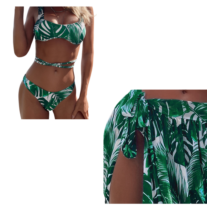 Tropical Print 3 Pieces Swim Set - Green