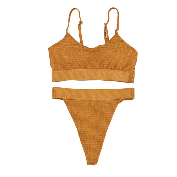 Knit Textured Crop Two-Piece Bikini Set - Orange