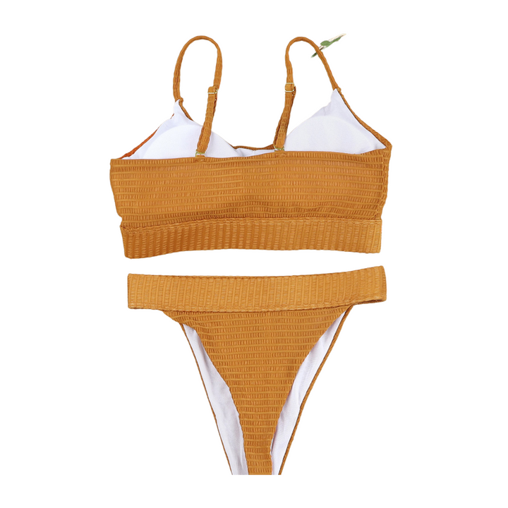 Knit Textured Crop Two-Piece Bikini Set - Orange