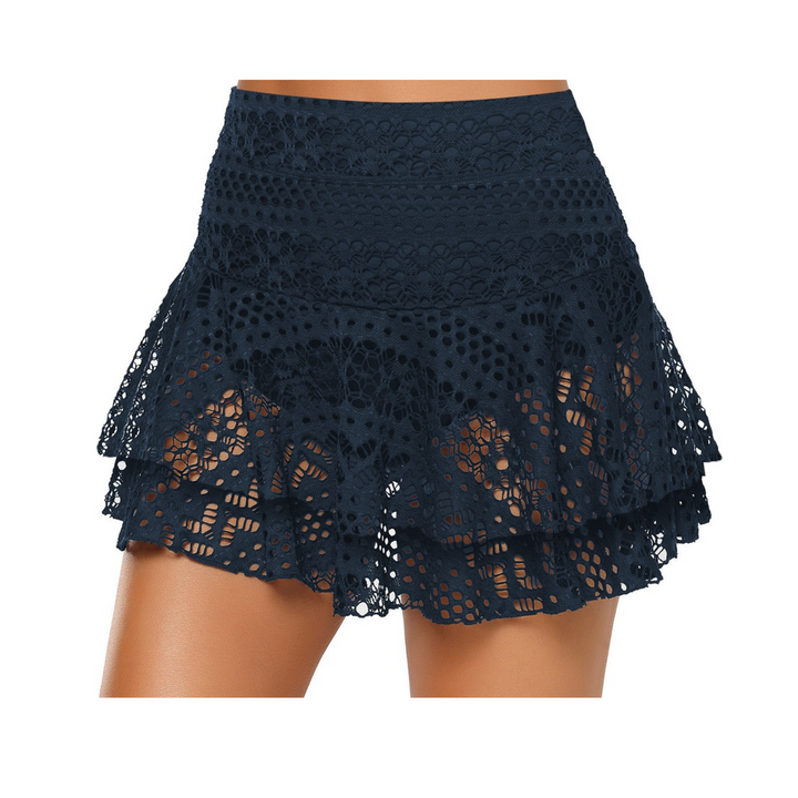 Layered Lace Swim Skirt - Navy Blue