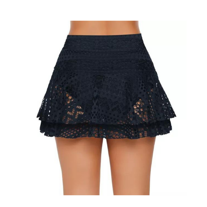 Layered Lace Swim Skirt - Navy Blue