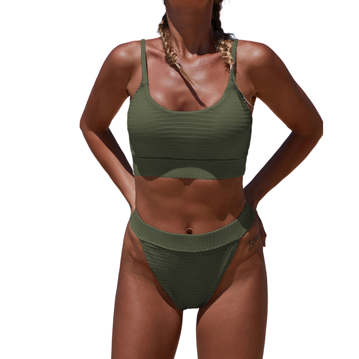 Knit Textured Crop Two-Piece Bikini Set - Green