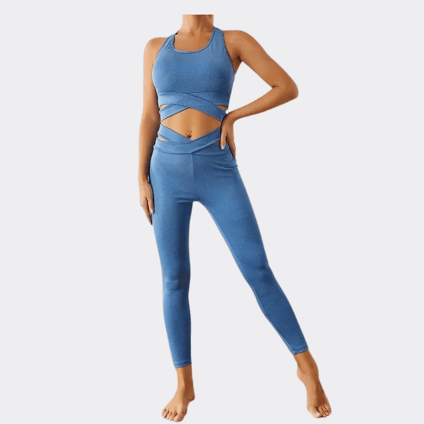 Crisscross Active Bra and Legging Set - Blue