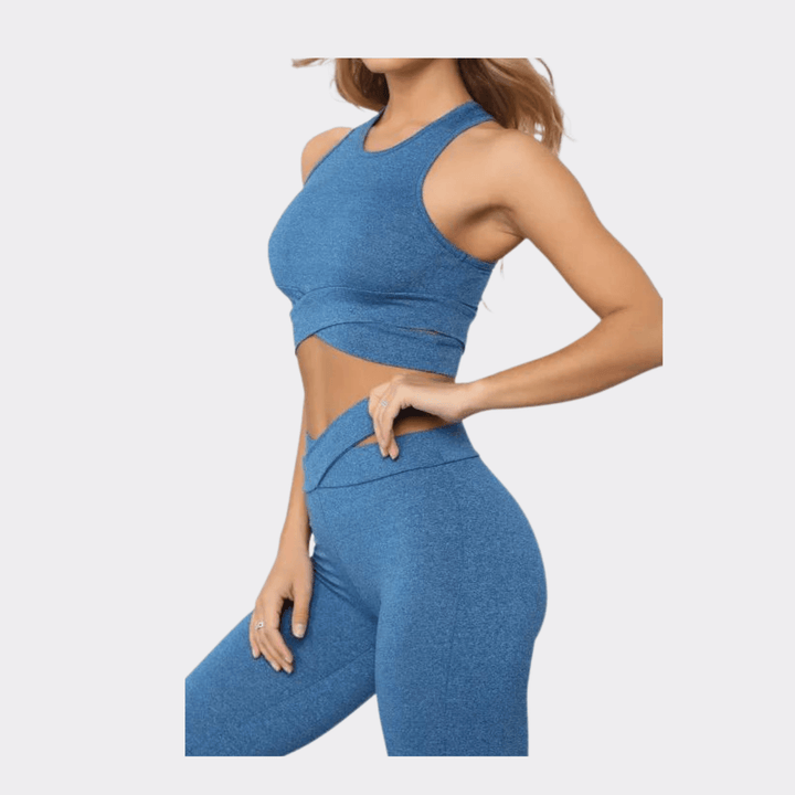 Crisscross Active Bra and Legging Set - Blue