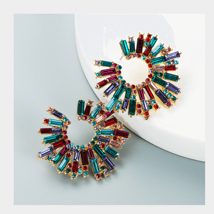 Alloy Sunflower Rhinestone Colorful Earrings