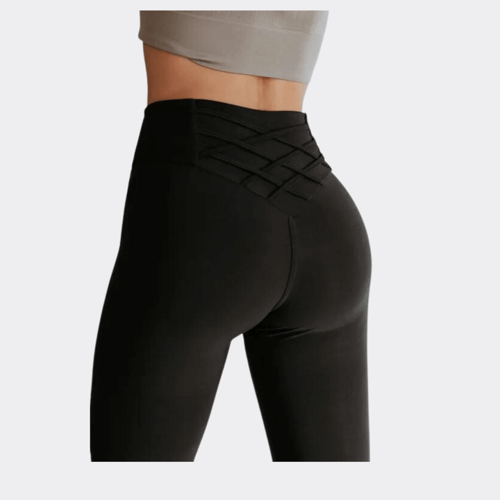 Criss Cross High Waist Leggings - Black