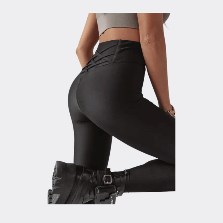 Criss Cross High Waist Leggings - Black