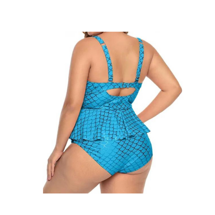 Halter Neck Peplum Tankini Swimsuit - Sky Blue