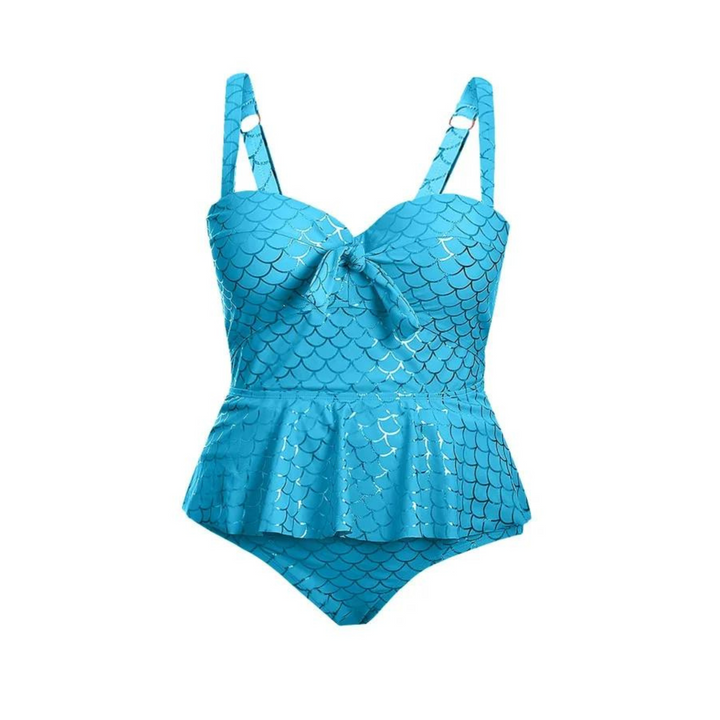 Halter Neck Peplum Tankini Swimsuit - Sky Blue