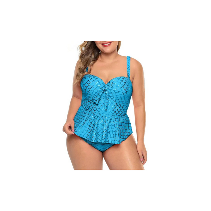 Halter Neck Peplum Tankini Swimsuit - Sky Blue