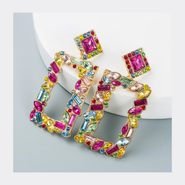 Geometric Square Alloy Color Rhinestones Earrings