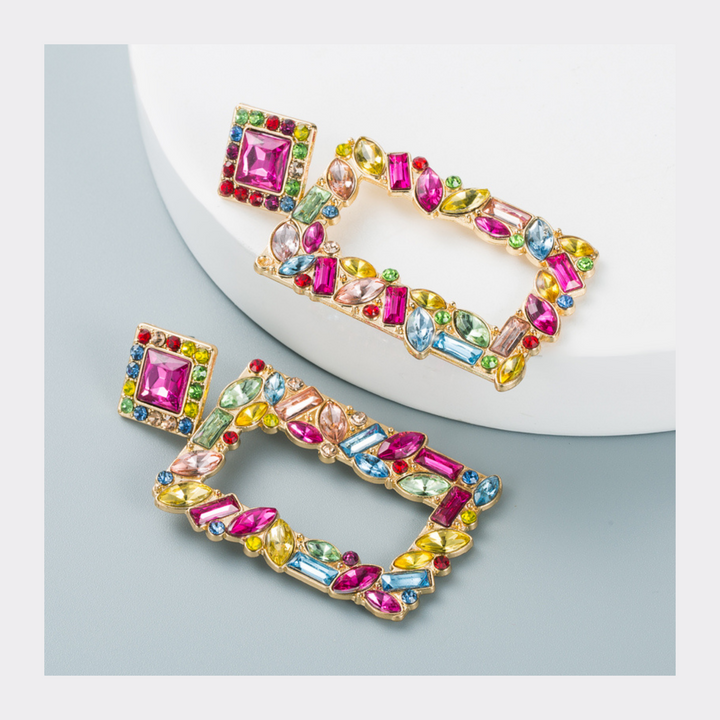 Geometric Square Alloy Color Rhinestones Earrings