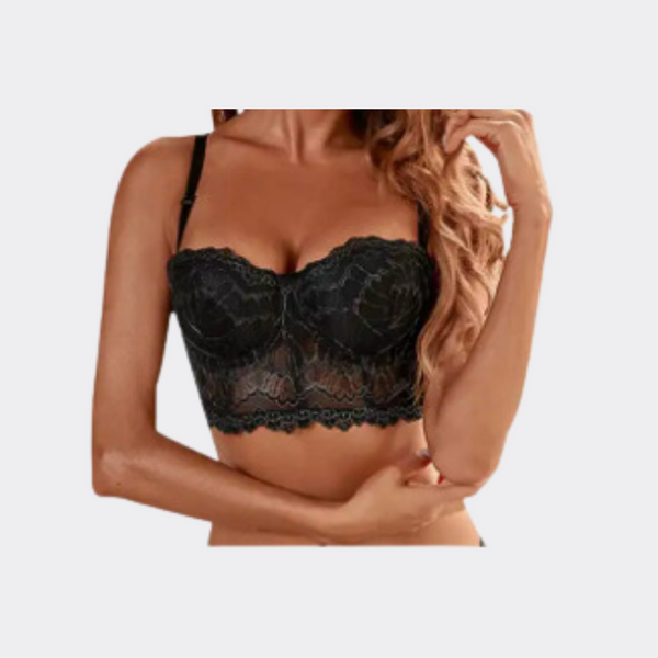 Underwire Sheer Lace Lingerie Bra - Black